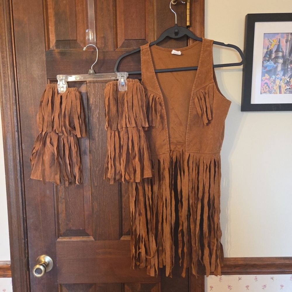 Brown Fringe Girl's Size XL Hippie Costume